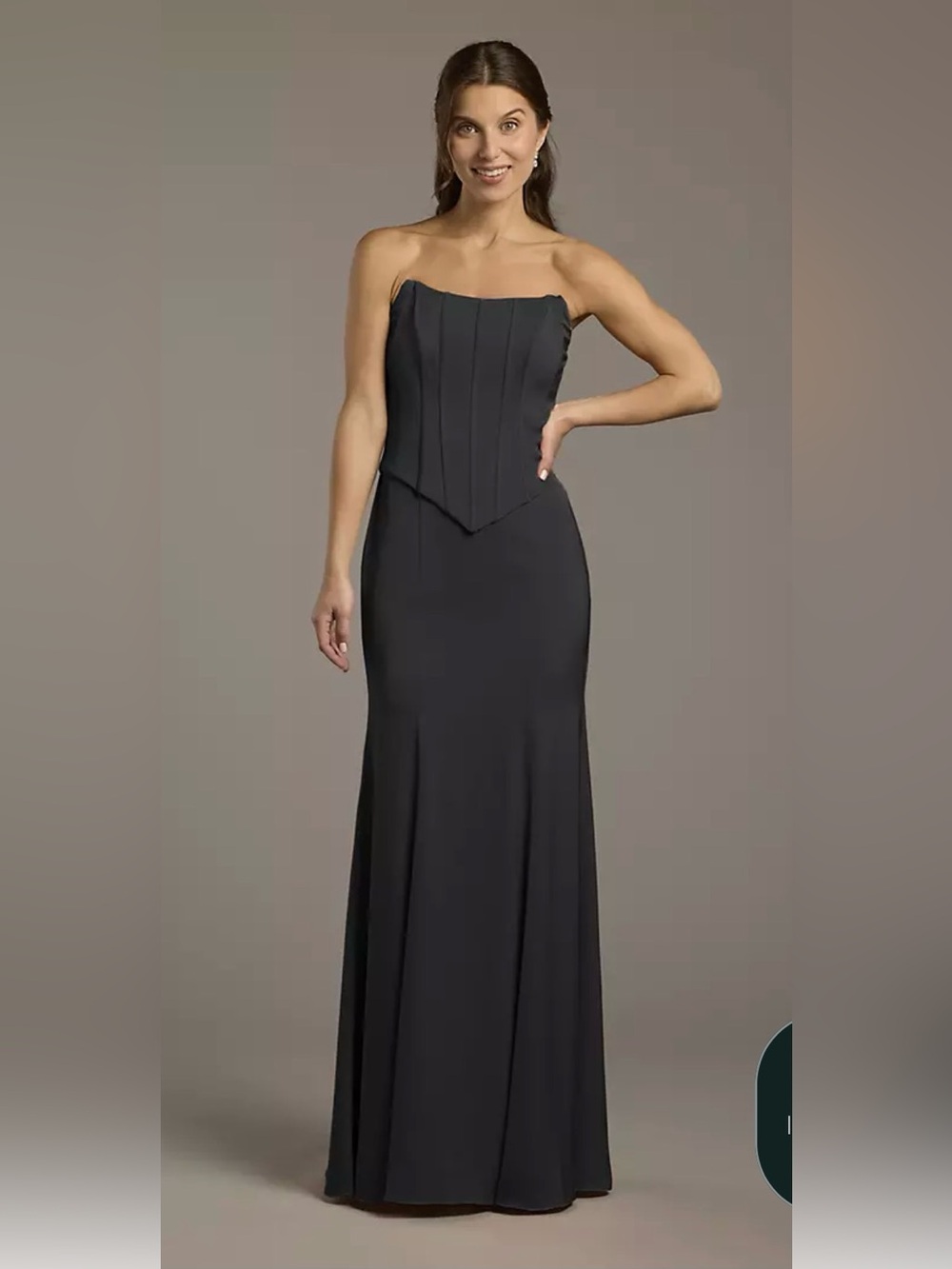 Galina Signature Matte Satin Corset Bodice Faux Two-Piece Dress -Black